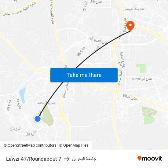 Lawzi-47/Roundabout 7 to جامعة البحرين map