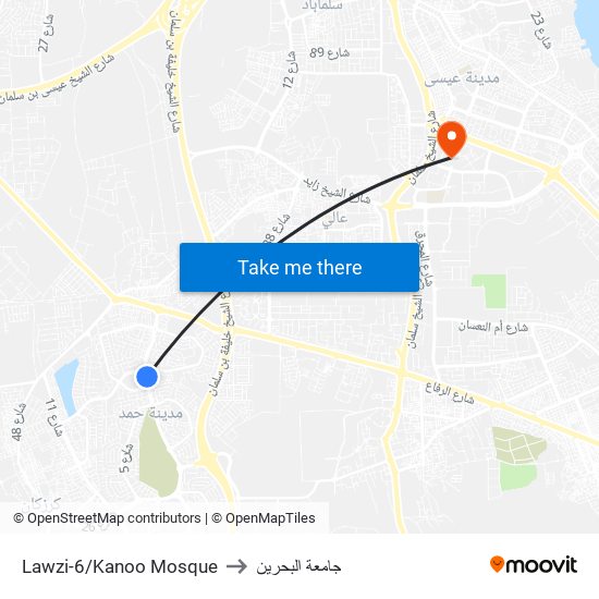 Lawzi-6/Kanoo Mosque to جامعة البحرين map