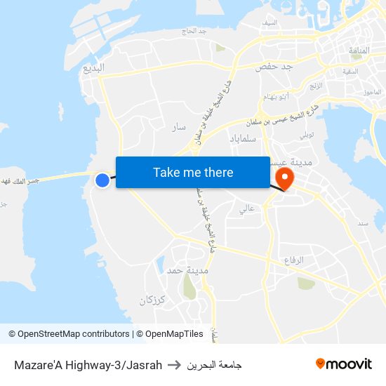 Mazare'A Highway-3/Jasrah to جامعة البحرين map