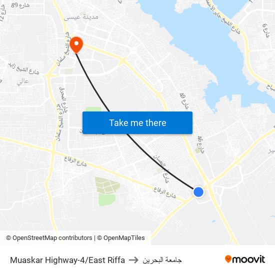 Muaskar Highway-4/East Riffa to جامعة البحرين map