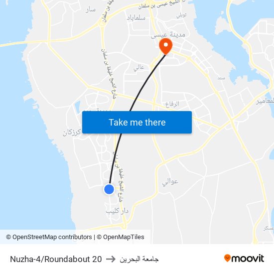 Nuzha-4/Roundabout 20 to جامعة البحرين map