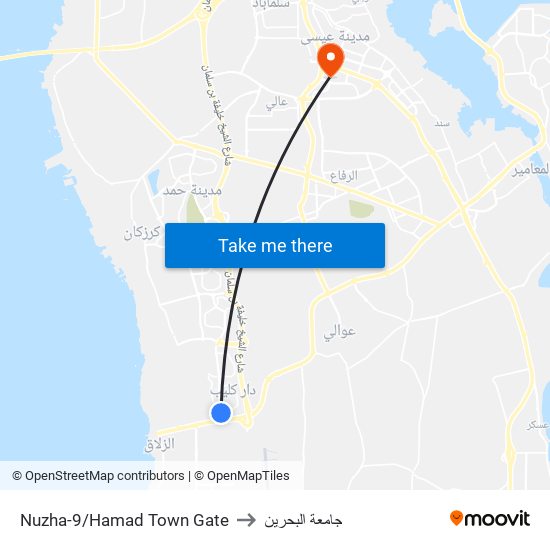 Nuzha-9/Hamad Town Gate to جامعة البحرين map