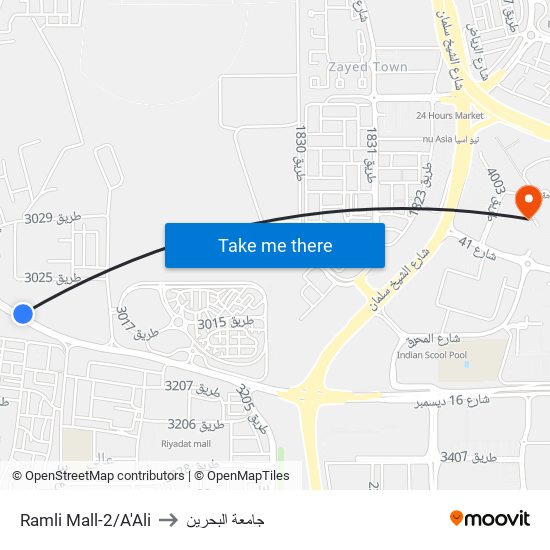 Ramli Mall-2/A'Ali to جامعة البحرين map