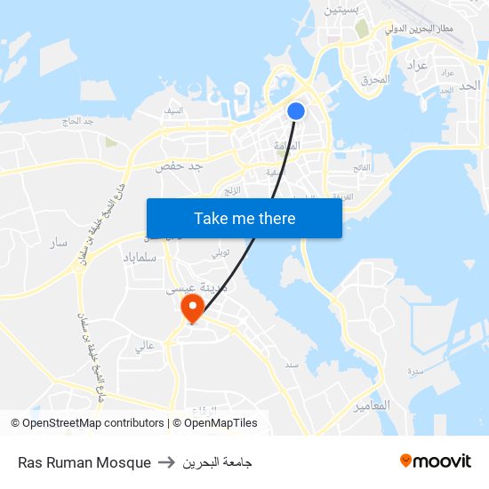 Ras Ruman Mosque to جامعة البحرين map