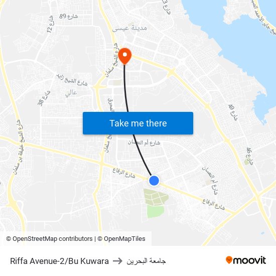 Riffa Avenue-2/Bu Kuwara to جامعة البحرين map
