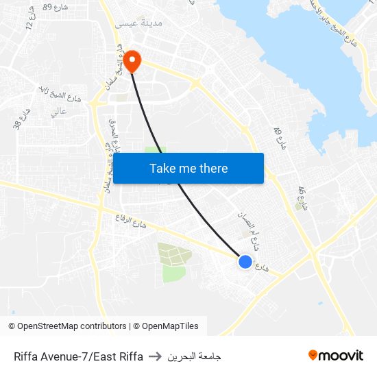 Riffa Avenue-7/East Riffa to جامعة البحرين map