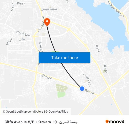 Riffa Avenue-8/Bu Kuwara to جامعة البحرين map