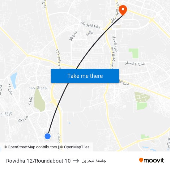 Rowdha-12/Roundabout 10 to جامعة البحرين map