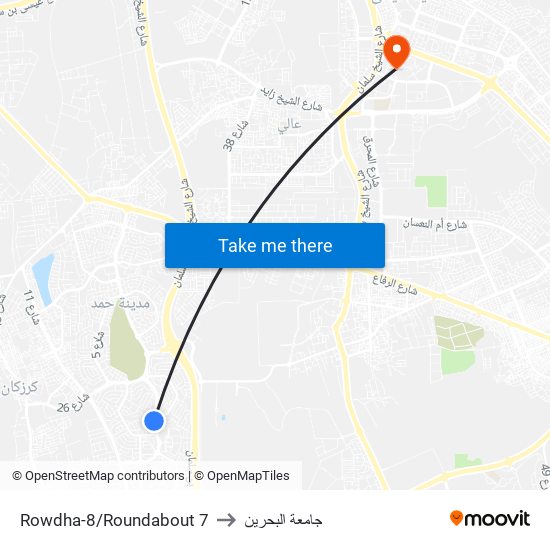 Rowdha-8/Roundabout 7 to جامعة البحرين map
