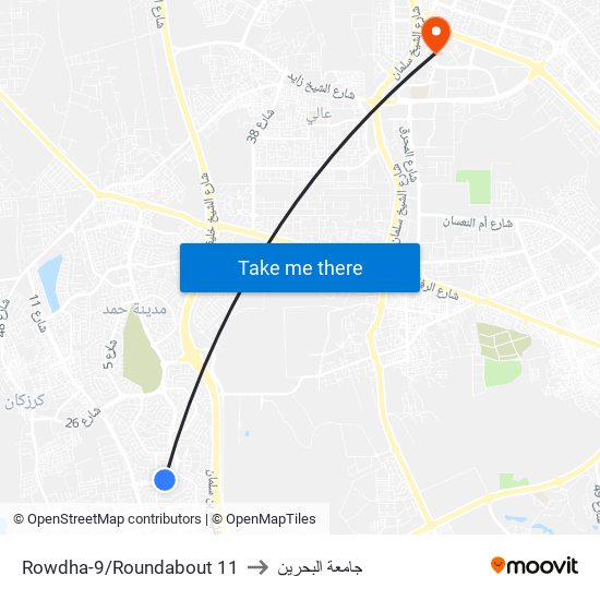 Rowdha-9/Roundabout 11 to جامعة البحرين map