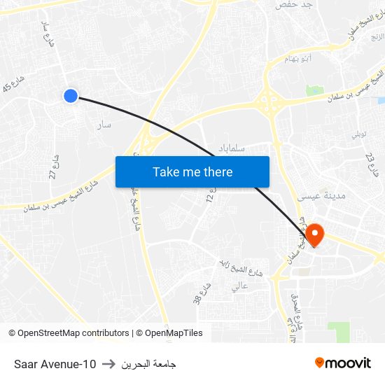 Saar Avenue-10 to جامعة البحرين map