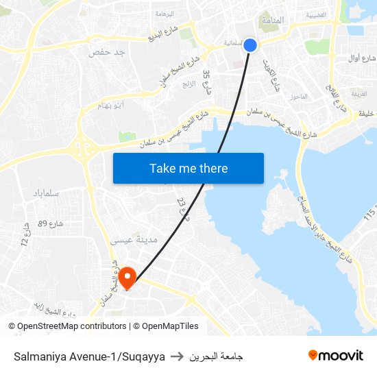 Salmaniya Avenue-1/Suqayya to جامعة البحرين map