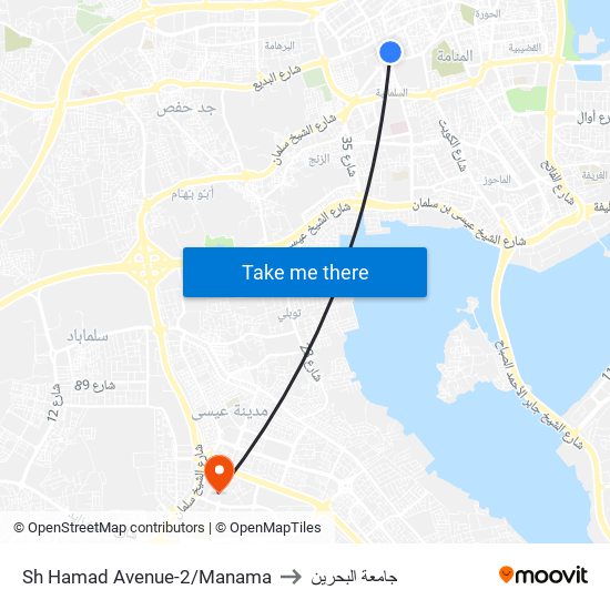 Sh Hamad Avenue-2/Manama to جامعة البحرين map