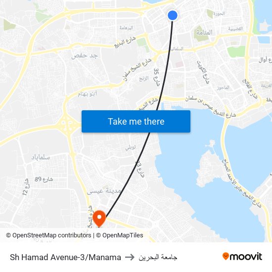 Sh Hamad Avenue-3/Manama to جامعة البحرين map