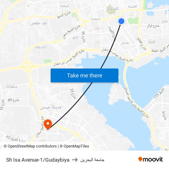 Sh Isa Avenue-1/Gudaybiya to جامعة البحرين map