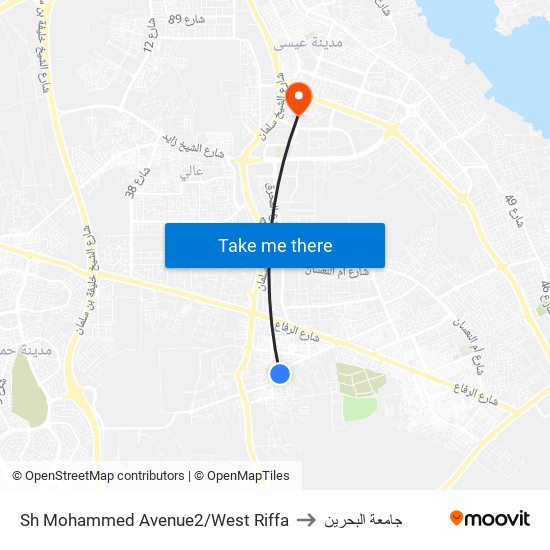 Sh Mohammed Avenue2/West Riffa to جامعة البحرين map