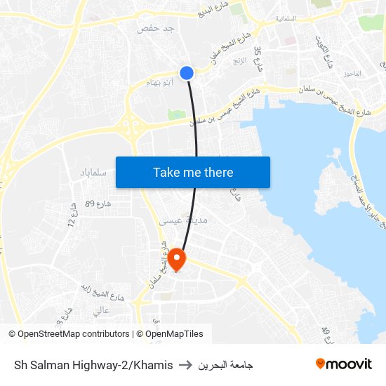 Sh Salman Highway-2/Khamis to جامعة البحرين map