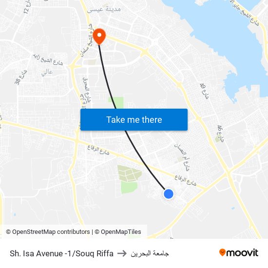 Sh. Isa Avenue -1/Souq Riffa to جامعة البحرين map