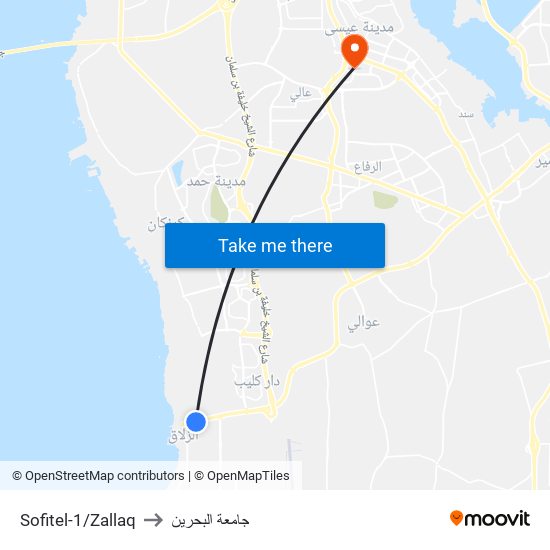 Sofitel-1/Zallaq to جامعة البحرين map