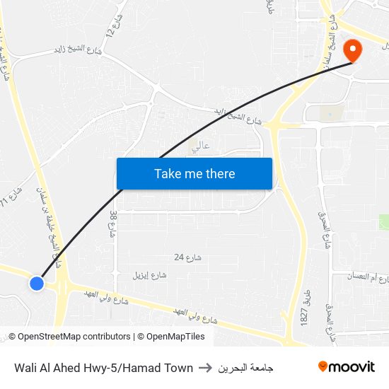 Wali Al Ahed Hwy-5/Hamad Town to جامعة البحرين map