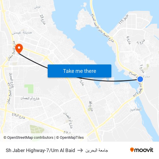 Sh Jaber Highway-7/Um Al Baid to جامعة البحرين map