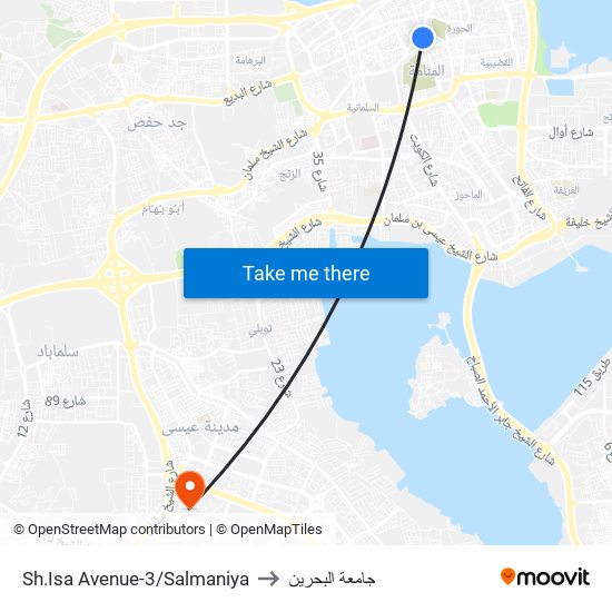 Sh.Isa Avenue-3/Salmaniya to جامعة البحرين map