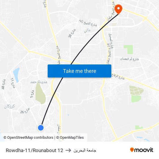 Rowdha-11/Rounabout 12 to جامعة البحرين map