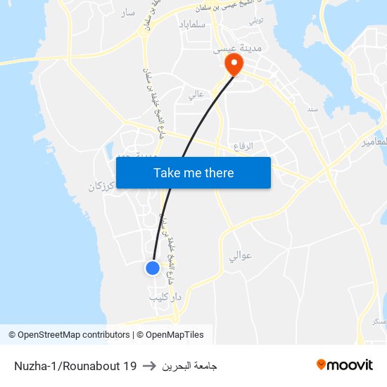 Nuzha-1/Rounabout 19 to جامعة البحرين map