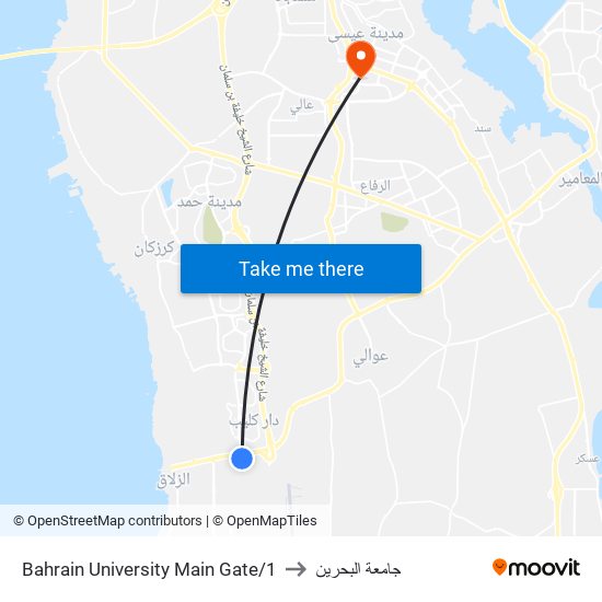 Bahrain University Main Gate/1 to جامعة البحرين map
