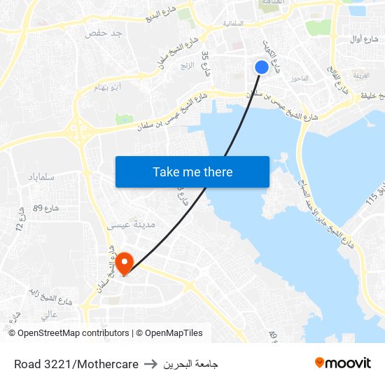Road 3221/Mothercare to جامعة البحرين map
