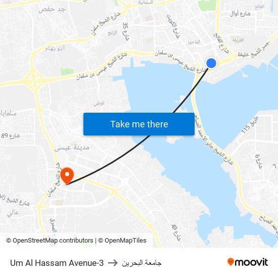 Um Al Hassam Avenue-3 to جامعة البحرين map