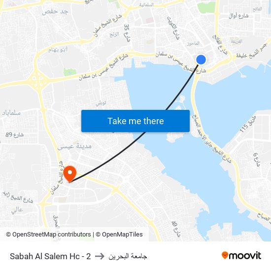 Sabah Al Salem Hc - 2 to جامعة البحرين map