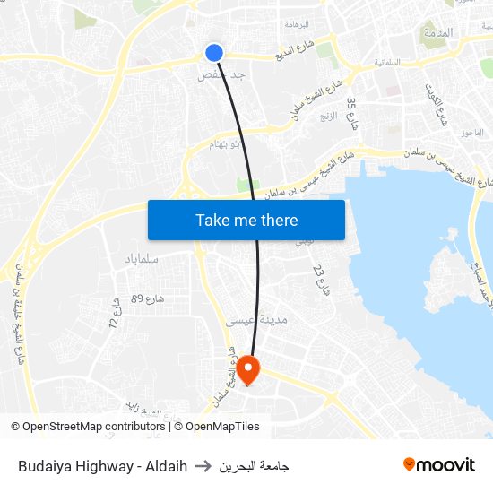 Budaiya Highway - Aldaih to جامعة البحرين map