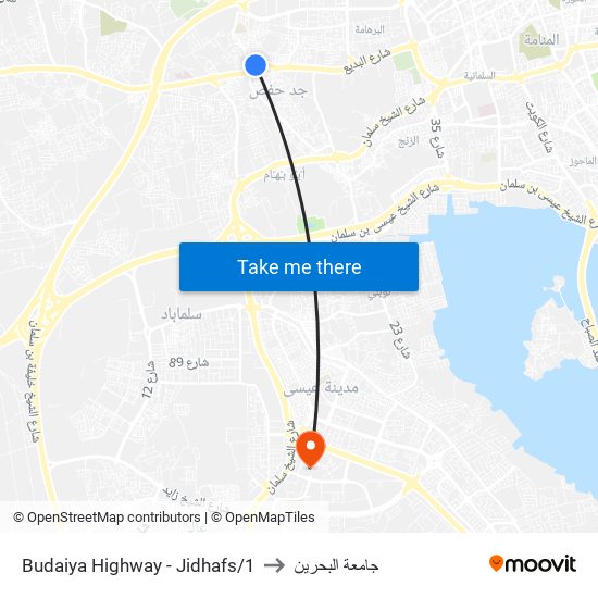 Budaiya Highway - Jidhafs/1 to جامعة البحرين map