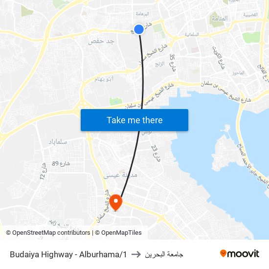 Budaiya Highway - Alburhama/1 to جامعة البحرين map