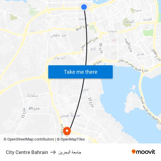 City Centre Bahrain to جامعة البحرين map