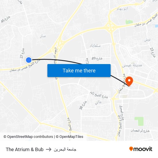 The Atrium & Bub to جامعة البحرين map