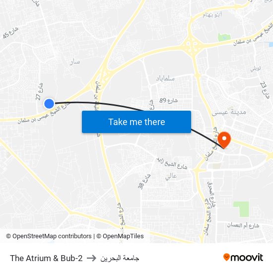 The Atrium & Bub-2 to جامعة البحرين map