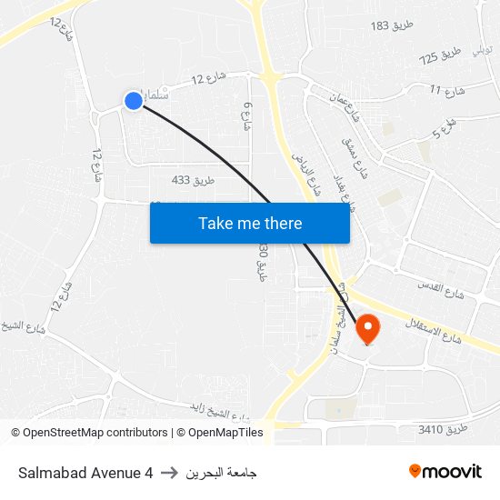 Salmabad Avenue 4 to جامعة البحرين map