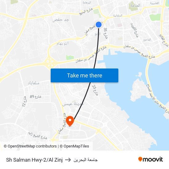 Sh Salman Hwy-2/Al Zinj to جامعة البحرين map