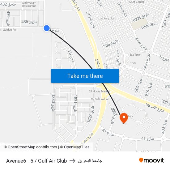 Avenue6 - 5 / Gulf Air Club to جامعة البحرين map