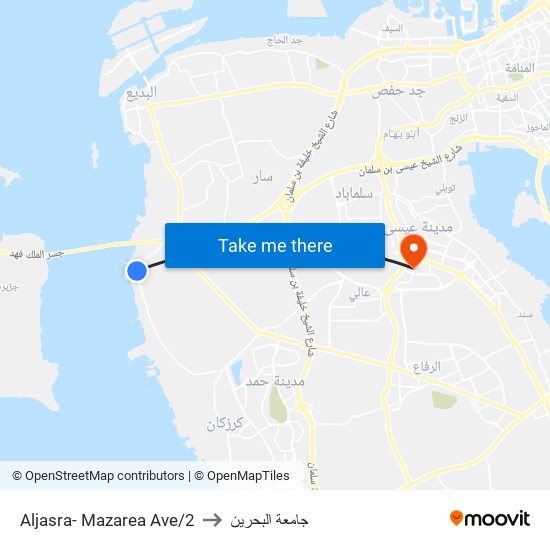 Aljasra- Mazarea Ave/2 to جامعة البحرين map