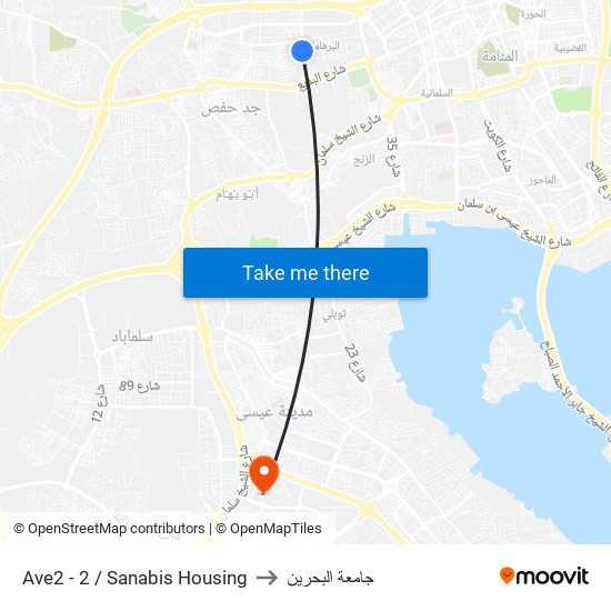 Ave2 - 2 / Sanabis Housing to جامعة البحرين map