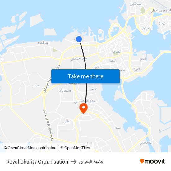 Royal Charity Organisation to جامعة البحرين map