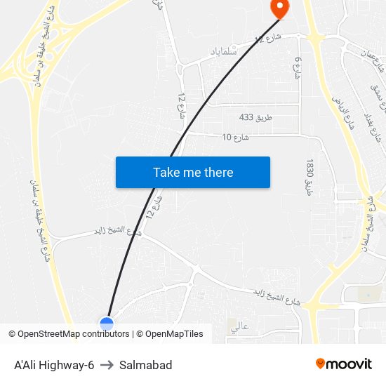 A'Ali Highway-6 to Salmabad map