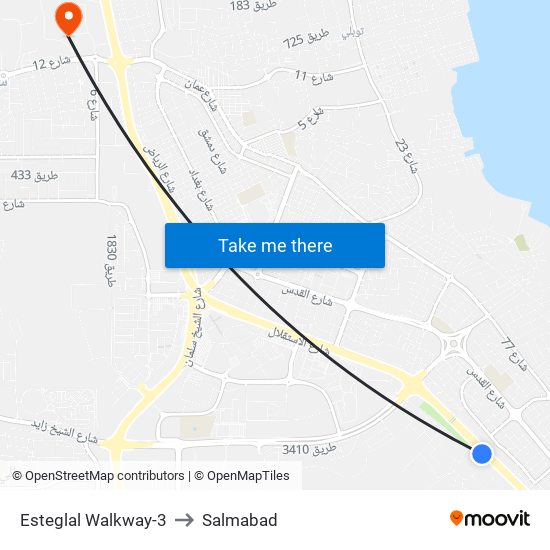 Esteglal Walkway-3 to Salmabad map