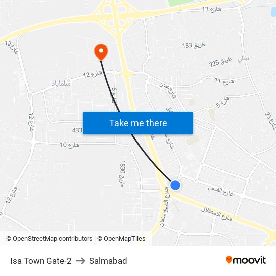 Isa Town Gate-2 to Salmabad map