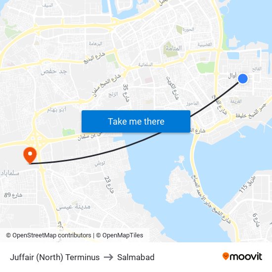 Juffair (North) Terminus to Salmabad map