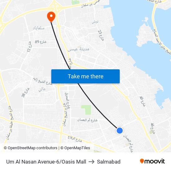 Um Al Nasan Avenue-6/Oasis Mall to Salmabad map