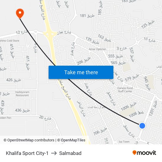 Khalifa Sport City-1 to Salmabad map